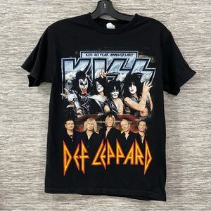 KISS x Def Leppard 2014 Tour Tee 🤘 – Double-Sided Rock Band Graphic – Size M